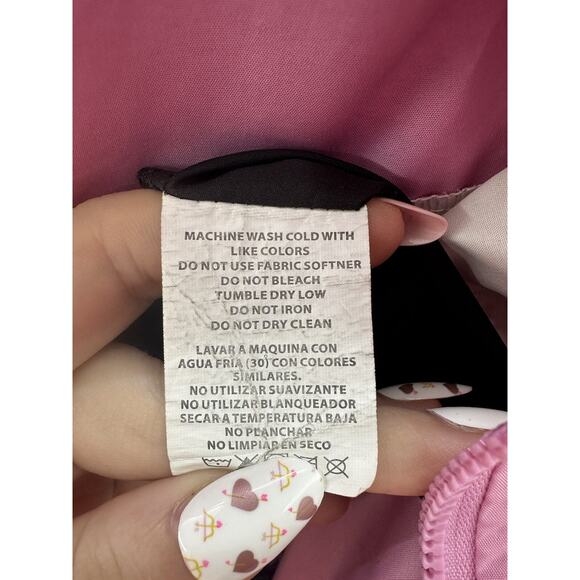 Bebe Womens Jacket Size Medium Pink Colorblock Zip Up Windbreaker Hooded - Picture 7 of 13